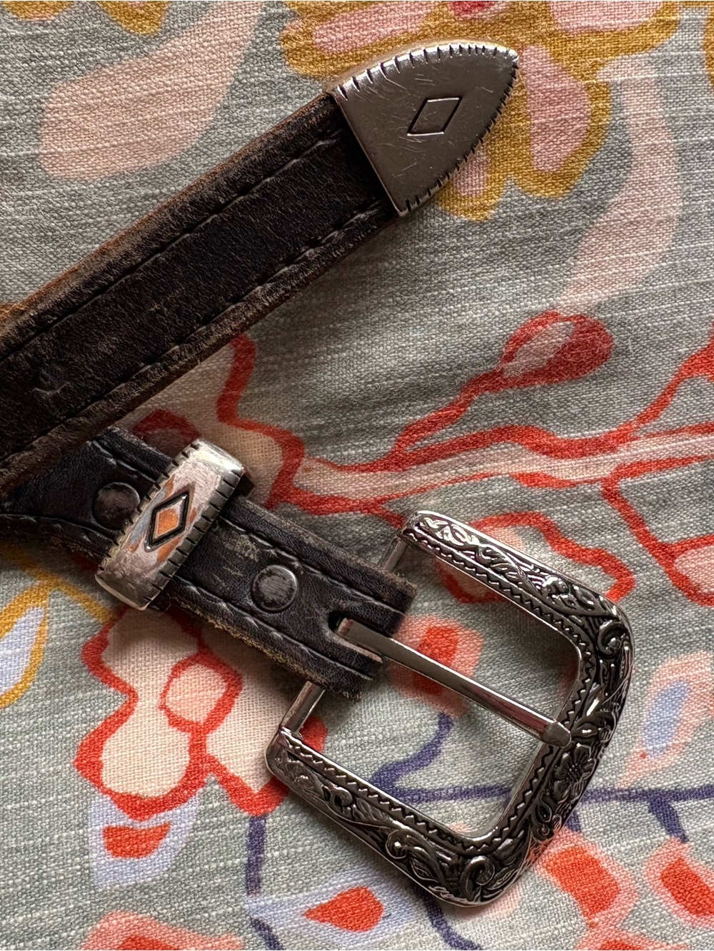 Vintage Black Western Leather Belt Tooled
